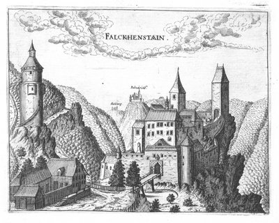 Engraving, View of Falkenstein Castle, Upper Austria by Georg Matthaus Vischer